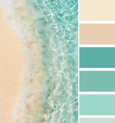 the beach is painted in shades of blue, beige and green