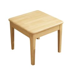 a small wooden table sitting on top of a white floor