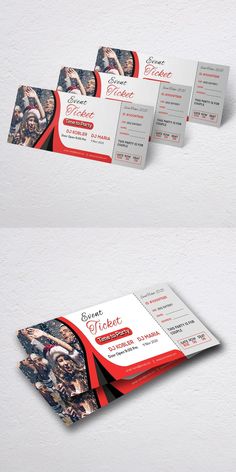 three different business cards on top of each other, with the same image in red and white