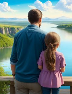 a father and daughter looking out over the water