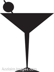 a black and white silhouette of a martini glass with an apple on the rim, isolated against a white background