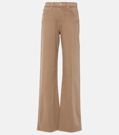 Lotta high-rise wide-leg jeans in beige - 7 For All Mankind | Mytheresa Chic Full-length Jeans With Five Pockets, Classic High Rise Wide Leg Cotton Pants, Modern Mid-rise Wide Leg Pants With Five Pockets, Classic Wide Leg Pants With Five Pockets, Classic Mid-rise Wide Leg Pants With Five Pockets, Chic Wide-leg Flare Jeans With Five Pockets, Modern Wide Leg Cropped Jeans, Chic Straight Fit Cropped Cotton Jeans, Cotton Flare Jeans For Workwear In Fall