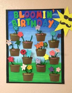 a bulletin board with flowers and the words bloomin'birthday