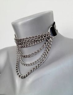 Gothic Punk Rock Biker Chain Choker | Etsy Edgy Choker With Adjustable Chain, Rock Style Jewelry Choker For Alternative Fashion, Rock Style Choker Jewelry For Alternative Fashion, Rock Style Choker For Alternative Fashion, Adjustable Punk Style Chain Choker, Edgy Adjustable Chain Choker, Gothic Chain Choker For Concerts, Punk Choker With Adjustable Chain For Festival, Rocker Style Festival Choker Jewelry