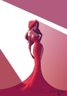 a drawing of a woman in a long red dress with her hands on her hips