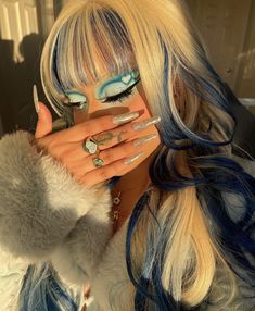 Multi Color Hair Ideas, Blue And Blonde Hair, Blue And White Hair, Blonde And Blue Hair, Fox Hair Dye, Royal Blue Hair, Gyaru Aesthetic, Abbey Bominable, Creative Hair Color