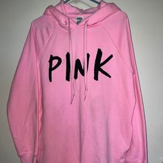 New With Tags Very Soft Tunic Length Hooded Sweatshirt Can Be Worn As A Sweatshirt Dress Side Pockets Approx. Measurements- 34” Length 24” Across Chest Pink With Black Logo Pink Oversized Sporty Hoodie, Sporty Oversized Pink Hoodie, Oversized Pink Sporty Hoodie, Pink Long Sleeve Hoodie With Drawstring, Pink Long Sleeve Hoodie With Drawstring Hood, Pink Cotton Hoodie Top, Pink Cotton Hoodie Sweatshirt, Pink Long Sleeve Sweatshirt With Drawstring Hood, Pink Hoodie Tops For Loungewear