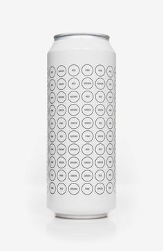 a can of beer with circles on the front and bottom, in white color against a white background