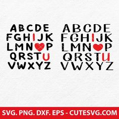 two svg fonts with hearts on them and the letters are in different styles