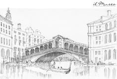 a pencil drawing of a bridge in venice