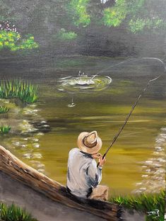 This is acrylic hand painting of a man fly fishing on the river. It's painted on a 12"x16"  canvas panel, beautifully varnish. This painting can fit beautifully in any 12 x 16 frame. Pinturas Acrilicas Cuadros Ideas, Antler Art Drawing, Acrylic Painting Tutorials For Beginners, Acrylic Hand Painting, Painting Tutorials For Beginners, Painting Of A Man, Sunset Canvas Painting, Fly Fishing Art, River Painting