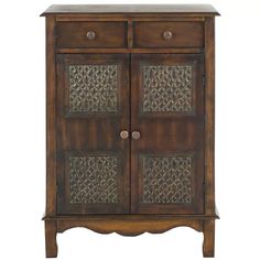 an ornate wooden cabinet with two doors