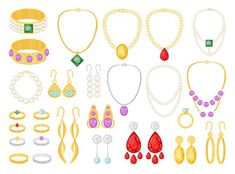 Different types of jewelry vector illust... | Premium Vector #Freepik #vector #background #wedding #vintage #gold Illustration Poses, Jewelry Banner, Jewelry Shop Display, Crown Illustration, Silver Pearl Jewelry, Background Wedding, Bee Illustration, Types Of Jewelry, Jewellery Design Sketches