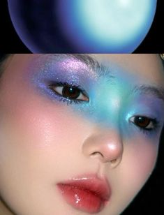 Otherworldly Makeup, Maximalism Makeup, Intergalactic Makeup, Expressive Makeup, Blue And White Makeup, Grwm Aesthetic, Douyin Makeup