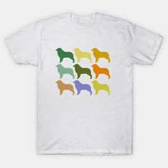 a white t - shirt with different colored dogs on the front and back, all in different colors