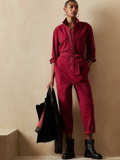 Utility Jumpsuit | Banana Republic Utility Jumpsuit Outfit, Khaki Jumpsuit, Work Jumpsuit, Utility Romper, Jumpsuit Navy Blue, Utility Jumpsuit, Tie Waist Jumpsuit, Belted Jumpsuit, Utilitarian Style