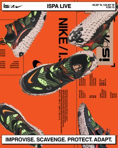 an advertisement for nike's upcoming sneaker, which features neon green and orange accents