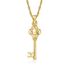 Ross-Simons - 18kt Gold Over Sterling Key Pendant Necklace. You've found the key to great style! This chic pendant necklace features a shining and intricately detailed skeleton key, crafted in textured and polished 18kt yellow gold over sterling silver. Singapore chain adjusts from 24" to choker length. Lobster clasp, skeleton key pendant necklace. Skeleton Key Necklace, Key Pendant Necklace, Skeleton Key, Key Necklace, Key Pendant, Pendant Jewelry, Lobster Clasp, Skeleton, Singapore