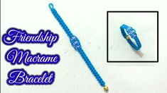 the bracelet is made with blue thread and gold beads