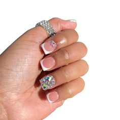 Curved Oval Nails, Chrome White Acrylic Nails, Cute Birthday Nails Acrylic Short, Acrylic Nails No Charms, Cute White Tip Nails, Nails Acrylic Black Short, French Tip With Rhinestones Short, Short French Tip With Rhinestones, Bling Short Acrylic Nails