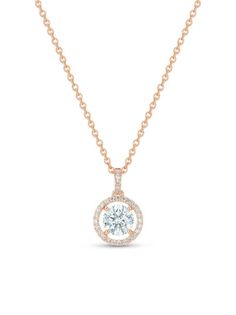 De Beers Jewellers 18kt Rose Gold Aura Round Brilliant Diamond Pendant Necklace - Farfetch Resetting Diamonds Ideas Pendant, Diamond Pendants Designs Unique, Diamond Pendant Necklace Solitaire, Simple Diamond Pendant, Diamond Pendant Necklace Simple, Delicate Diamond Pendant, Jewelry Redesign, Gold Aura, Mystic Jewelry