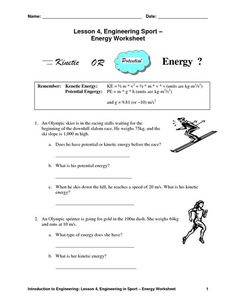 an energy worksheet is shown with the words energy, and a person on skis