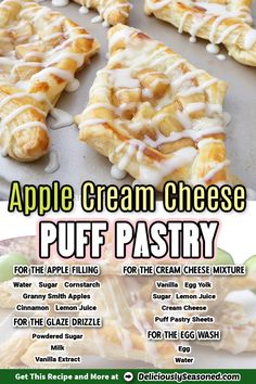 apple cream cheese puff pastry recipe on a baking sheet with the title text overlay