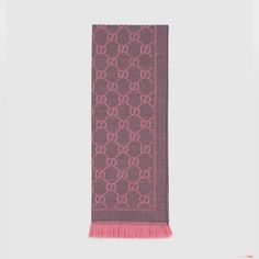 Pink And Great Gucci Scarf, Never Used. Got For Christmas And I Just Have Way To Many Scarfs.Perfect Condition. Beautiful Gucci Scarf, Gucci Gifts, Designer Scarves, Jacquard Pattern, Gucci Accessories, Saturday Sunday, Wool Scarf, Knit Scarf, Rose Pink