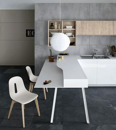 a white table sitting in the middle of a kitchen