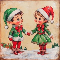 two children dressed up in christmas attire shaking hands