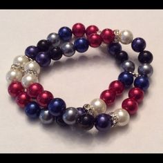 Red, White And Blue Bracelet. White And Blue Bracelet, Patriotic Jewelry, Christmas Jewelry, Blue Bracelet, Diy Arts And Crafts, Bracelet Jewelry, Red White And Blue, Diy Bracelets, Womens Jewelry Bracelets