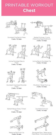 the printable workout chest chart shows how to do an exercise with your arms and legs