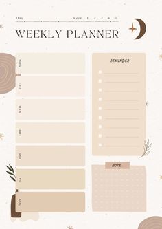 the weekly planner is shown in beige