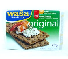 a package of wasa crackers with shrimp and cottage cheese