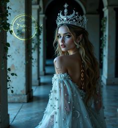 a beautiful woman wearing a tiara and dress