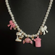 Adorable Necklace With Baking Themed Charms. Nwt From Betsey Johnson. Pearl Like Beads On Strand With Pink And White Bow Charms. Mixer Charm. Croissant Charm. Sugar Can Charm. Sparkling Rhinestone Gems As Well. White Beaded Pearl Charm Necklaces, White Beaded Charm Necklaces, White Pearl Charm Necklace With Pearl Chain, White Pearl Chain Charm Necklaces, Cute White Pearl Beaded Necklaces, Cute White Pearl Necklace, Kawaii Shopping, Besty Johnson, Dreamy Jewelry