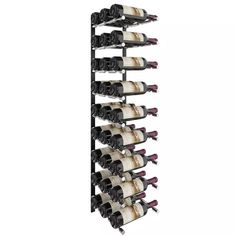 the wine rack is holding many bottles of wine