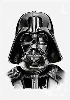 darth vader drawing in black and white with the words star wars on it