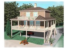 this is an artist's rendering of a two story house with porches and balconies