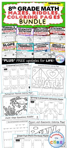 the 8th grade math worksheet bundle includes activities for students to practice their handwriting and numbers