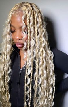 613 Blonde Braids, Jumbo Knotless Box Braids Blonde, Blonde Large Knotless Braids, White Blonde Braids, Blonde Knotless Boho, Blonde Hair With Braids, White Knotless Braids, Light Blonde Braids, Blonde Twists Black Women