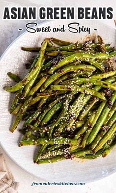 These sweet and spicy Asian Green Beans are a great way to add big flavor and Asian flair to any meal. They're super versatile and so delicious! Asian Inspired Green Beans, Wok Green Beans, Green Bean Recipes Spicy, Sticky Green Beans, Spicy Asian Green Beans, Sesame Green Beans Asian, Asian Green Beans And Mushrooms, Crispy Asian Green Beans, Sweet And Spicy Green Beans