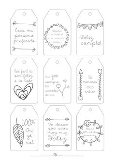 hand drawn tags with different designs on them