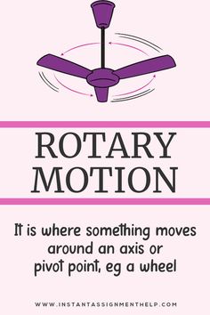 an advertisement for rotary motion with the words it is where something moves around an axis or pivot point, e g a wheel