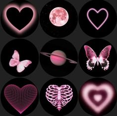 the images show different shapes and sizes of heart shaped objects, including a pink glow in the dark