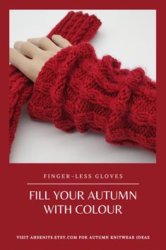 Fill your autumn with colour. Knitted scarves & gloves from AHSknits Solid Fingerless Gloves, Chunky Fingerless Gloves Knit, Red Arm Warmers, Orange Fingerless Gloves, Striped Fingerless Gloves, Autumn Knitwear, Knitted Scarves, Market Stall