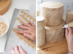 two pictures one shows someone making bread and the other shows how to make it