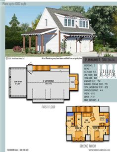 the floor plan for a two story house with garage and living room, including an attached porch