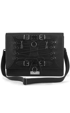 Meet Demonia's Double Trouble Crossbody Bag - this bag features two bold buckle straps across the front and a Demonia badge, making it the perfect accessory for your edgy and rebellious style. Goth Bags, Gothic Bags, Corp Goth, 10 Inch Heels, Badge Making, Platform Creepers, Thigh High Boots Flat, Gothic Bag, Pleaser Heels