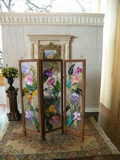 Screen Divider, Glass Room Divider, Glass Room, Room Screen, 1 12 Scale Dollhouse, Stained Glass Crafts, Mirror Painting, Leaded Glass